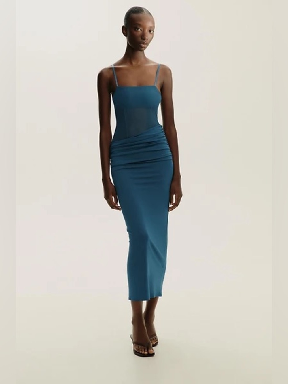 Zara Combination Blue Tulle Long Dress Draped Mesh Midi Size M